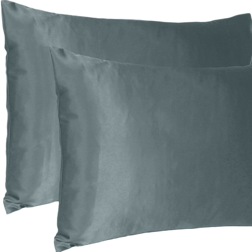 Gray Dreamy Set Of 2 Silky Satin Standard Pillowcases