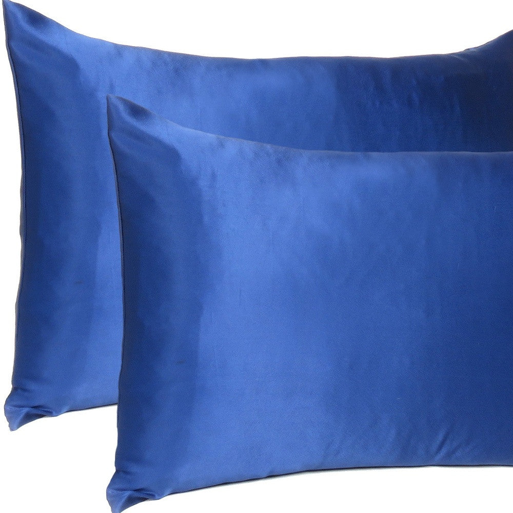 Navy Blue Dreamy Set Of 2 Silky Satin Standard Pillowcases