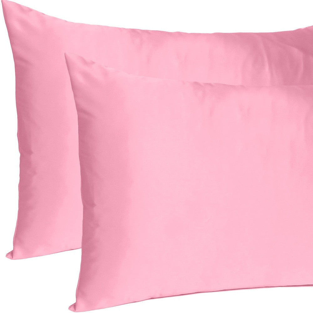 Pink Rose Dreamy Set Of 2 Silky Satin Standard Pillowcases