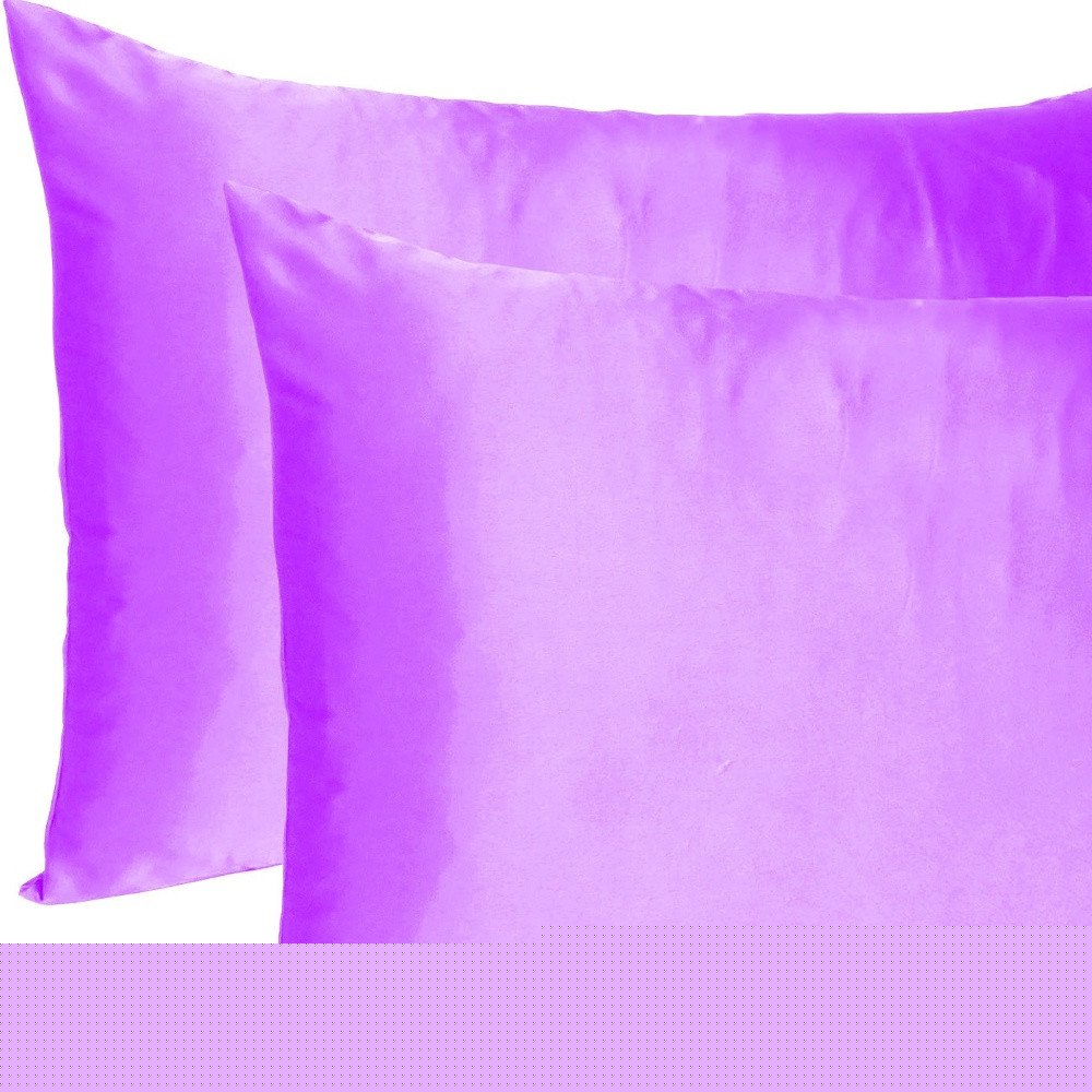 Violet Dreamy Set Of 2 Silky Satin Queen Pillowcases