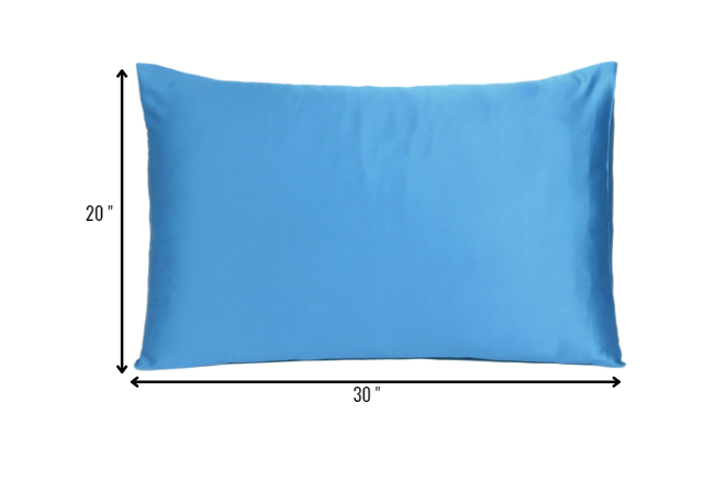 Bright Blue Dreamy Set Of 2 Silky Satin Queen Pillowcases