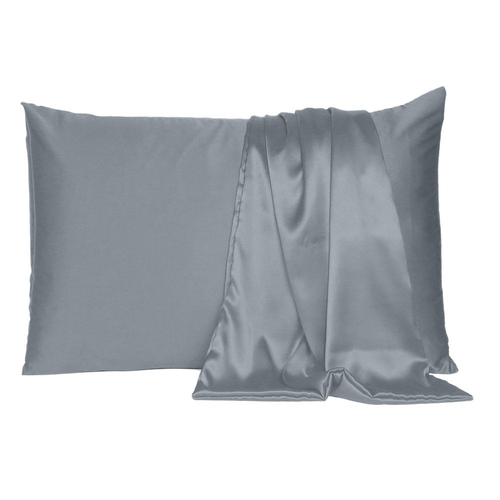 Dark Gray Dreamy Set Of Two Silky Satin Queen Pillowcases