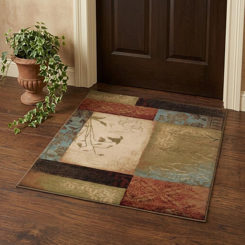 2' X 3' Beige And Brown Floral Block Pattern Scatter Rug