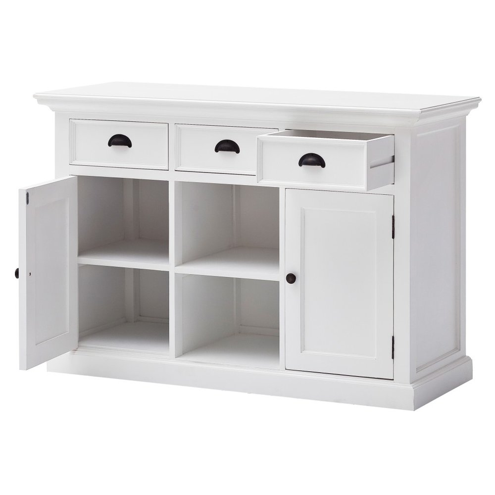 49" White Wood Three Drawer Sideboard with Two Doors