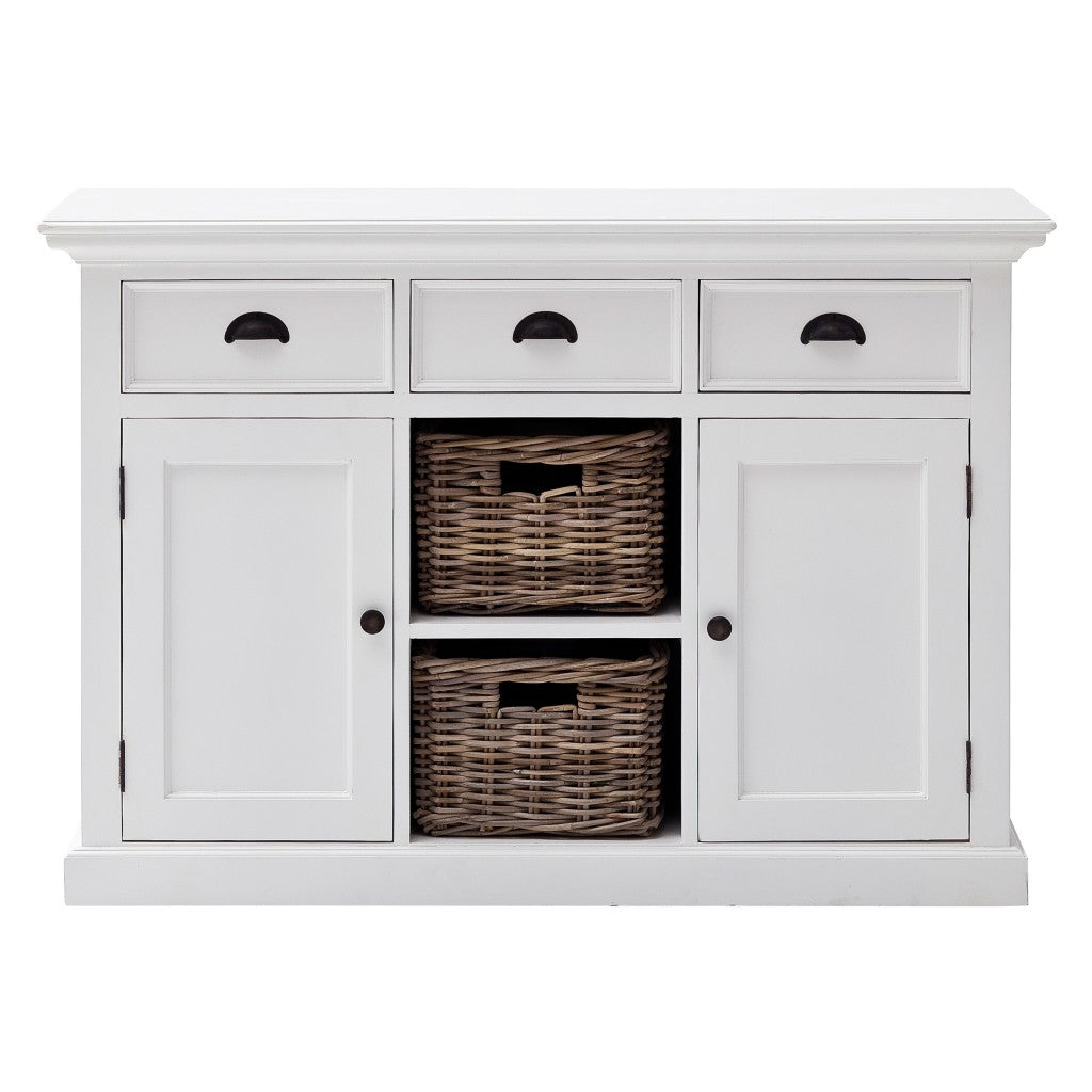White Modern Farmhouse Large Accent Cabinet With Baskets