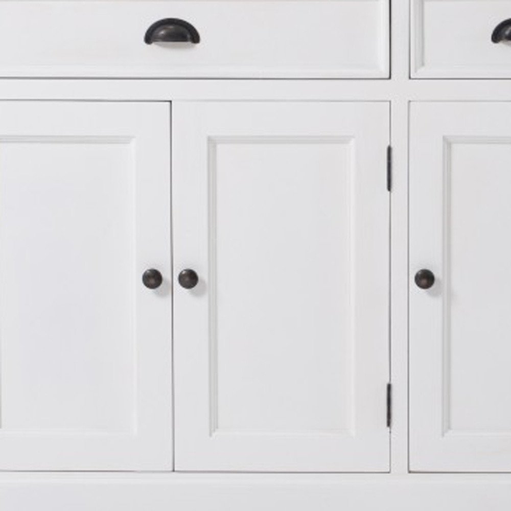 71" White Solid Wood Three Drawer Sideboard with Five Doors