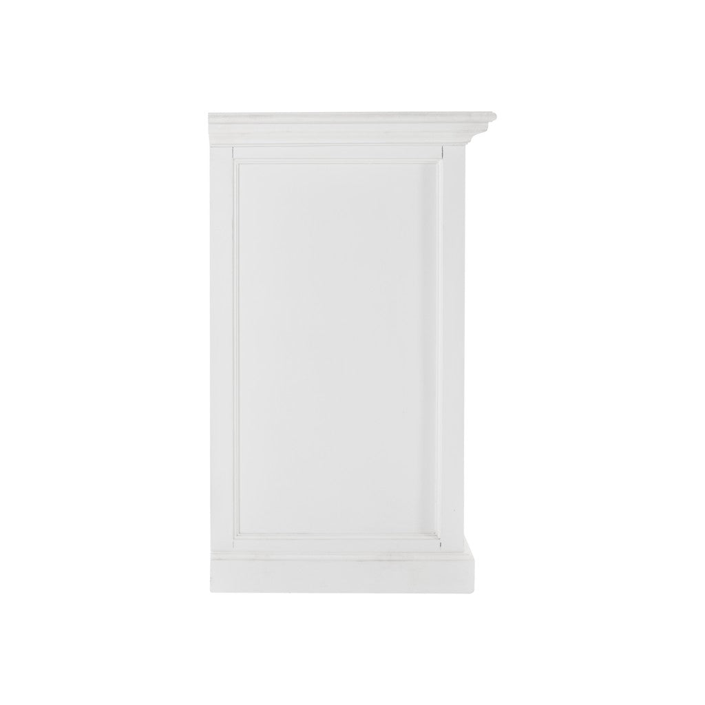 57" White Solid Wood Three Drawer Sideboard with Four Glass Doors