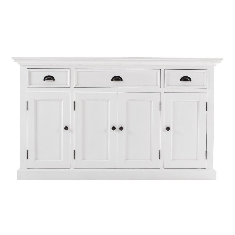 57" White Solid Wood Three Drawer Sideboard