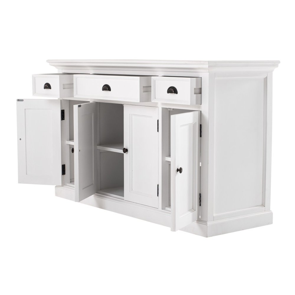 57" White Solid Wood Three Drawer Sideboard
