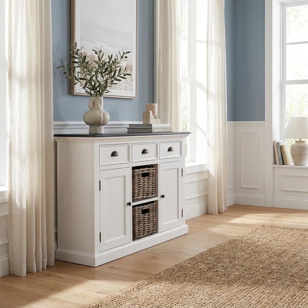 Modern Farmhouse Black And White Large Accent Cabinet