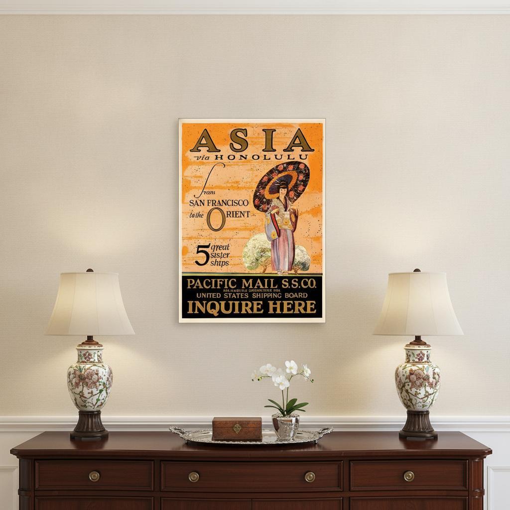 Asia via Honolulu Vintage Travel Unframed Print Wall Art