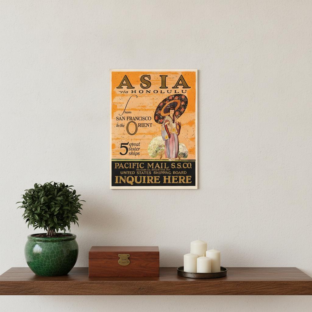 Asia via Honolulu Vintage Travel Unframed Print Wall Art