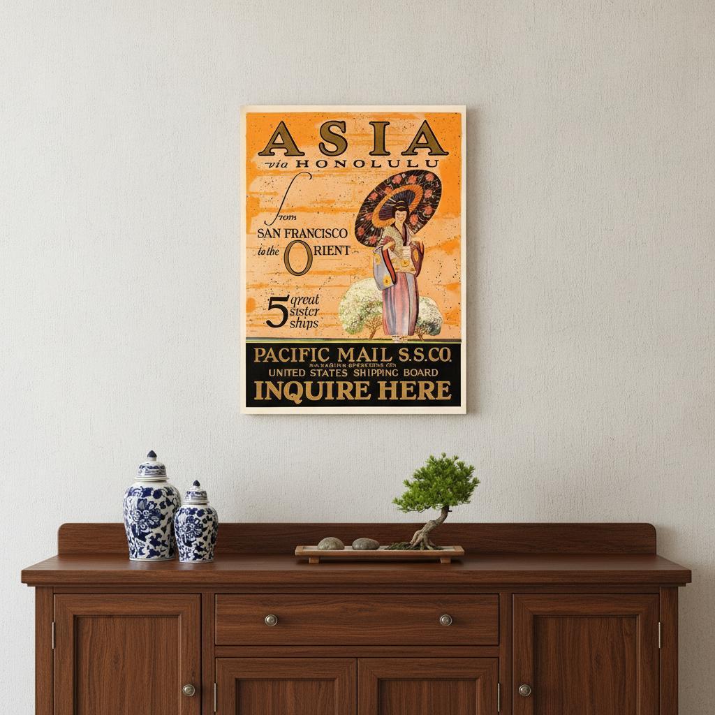 Asia Via Honolulu Vintage Travel Unframed Print Wall Art