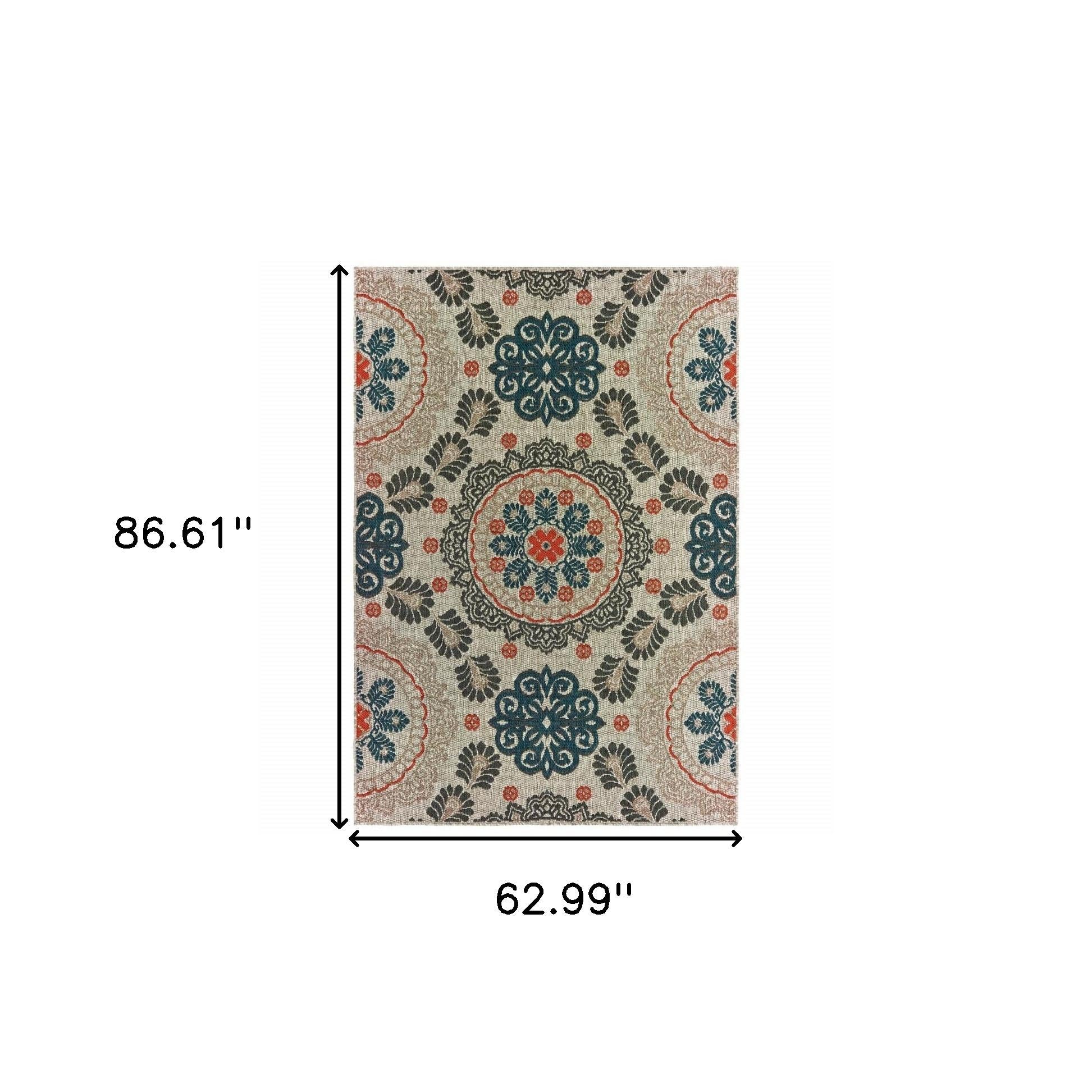 5' X 7' Blue And Gray Moroccan Indoor Outdoor Area Rug