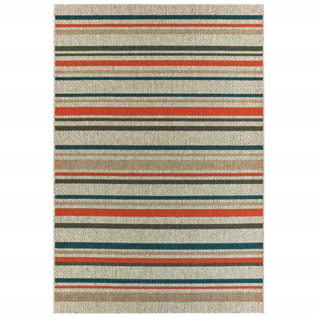 3' X 5' Blue And Gray Striped Indoor Outdoor Area Rug