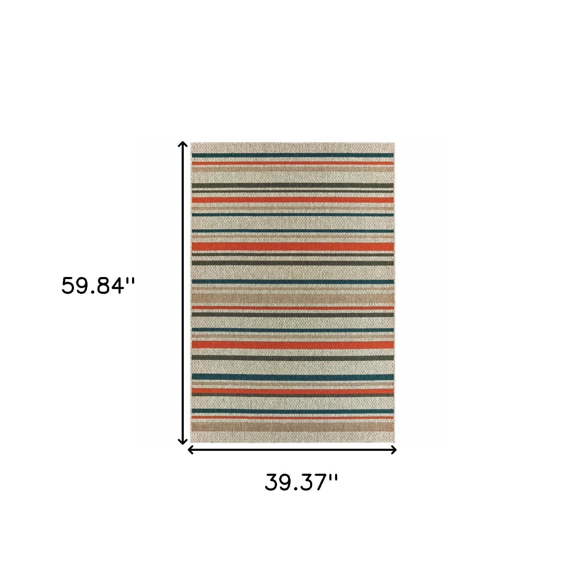 3' X 5' Blue And Gray Striped Indoor Outdoor Area Rug