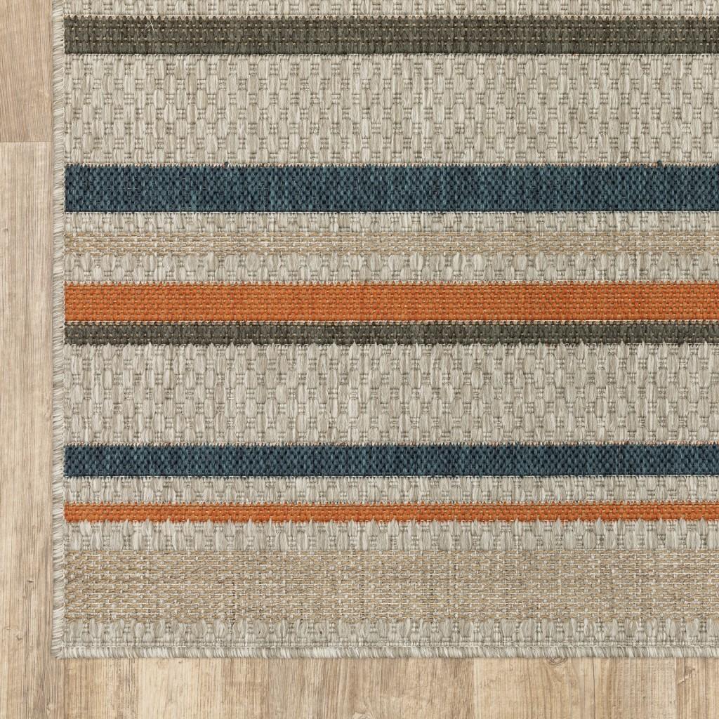 8' X 10' Blue And Gray Striped Indoor Outdoor Area Rug