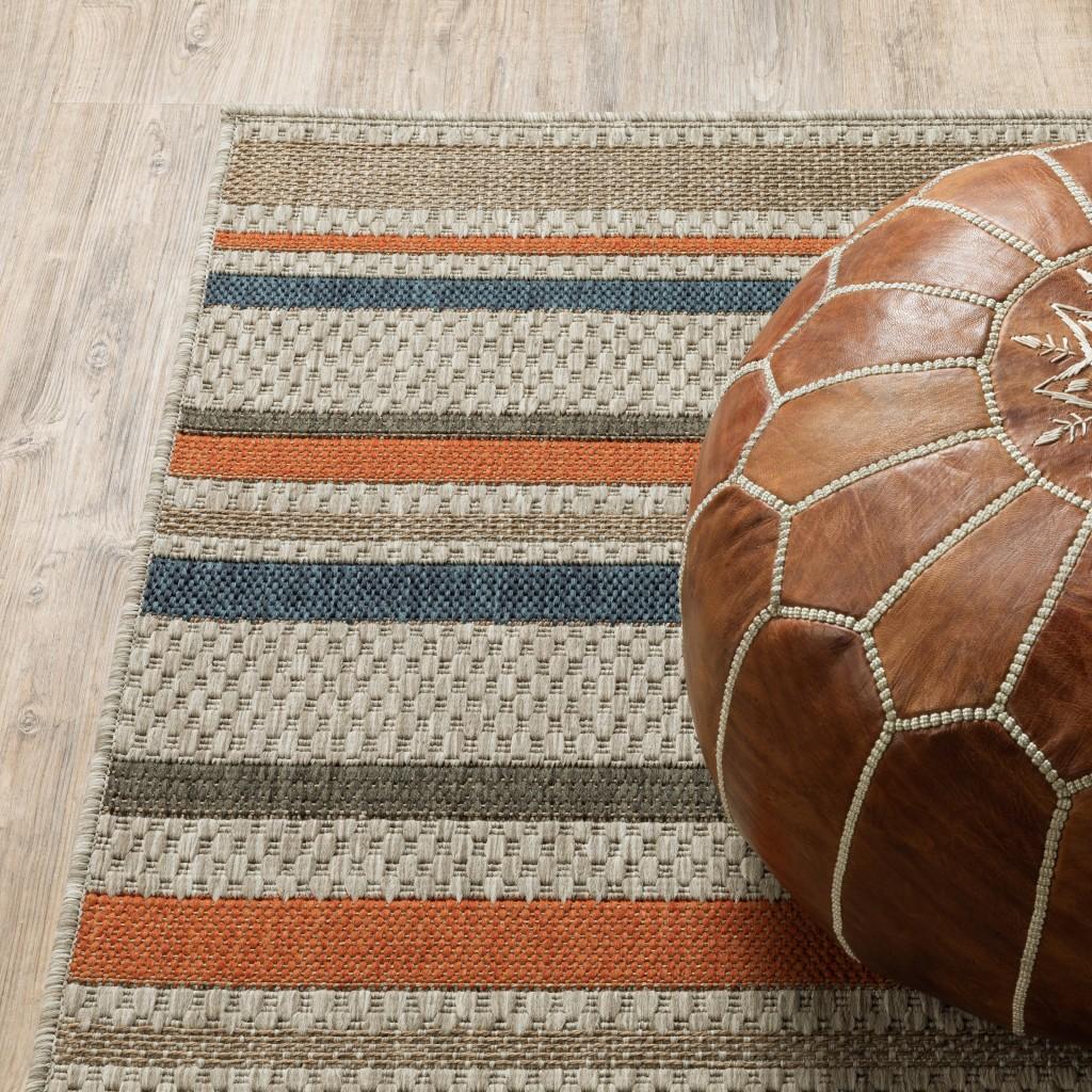 8' X 10' Blue And Gray Striped Indoor Outdoor Area Rug