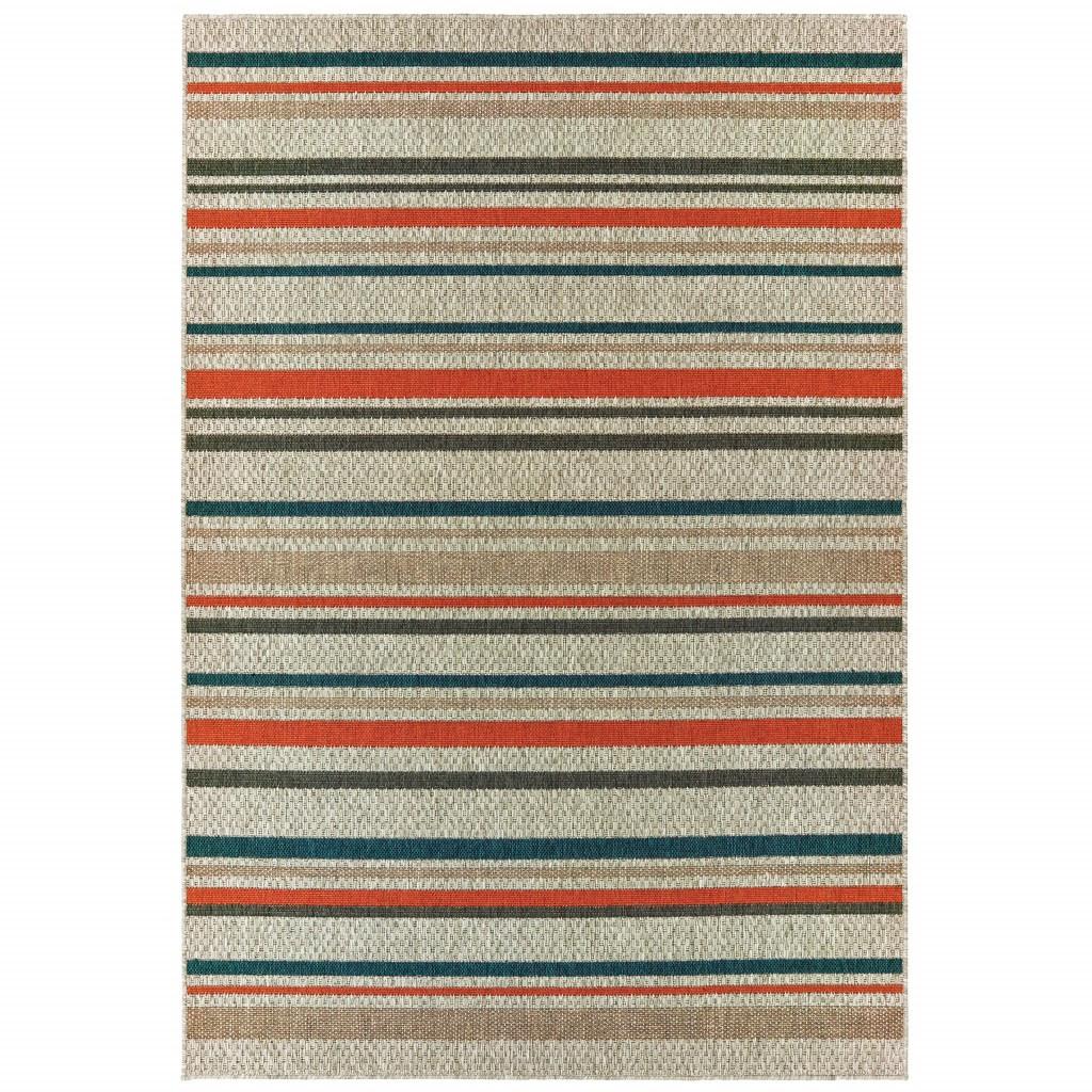 8' X 10' Blue And Gray Striped Indoor Outdoor Area Rug