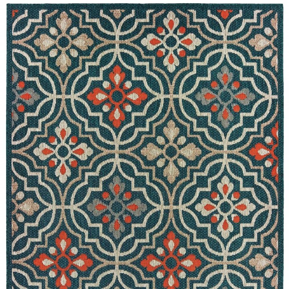 8' X 10' Blue And Orange Moroccan Indoor Outdoor Area Rug