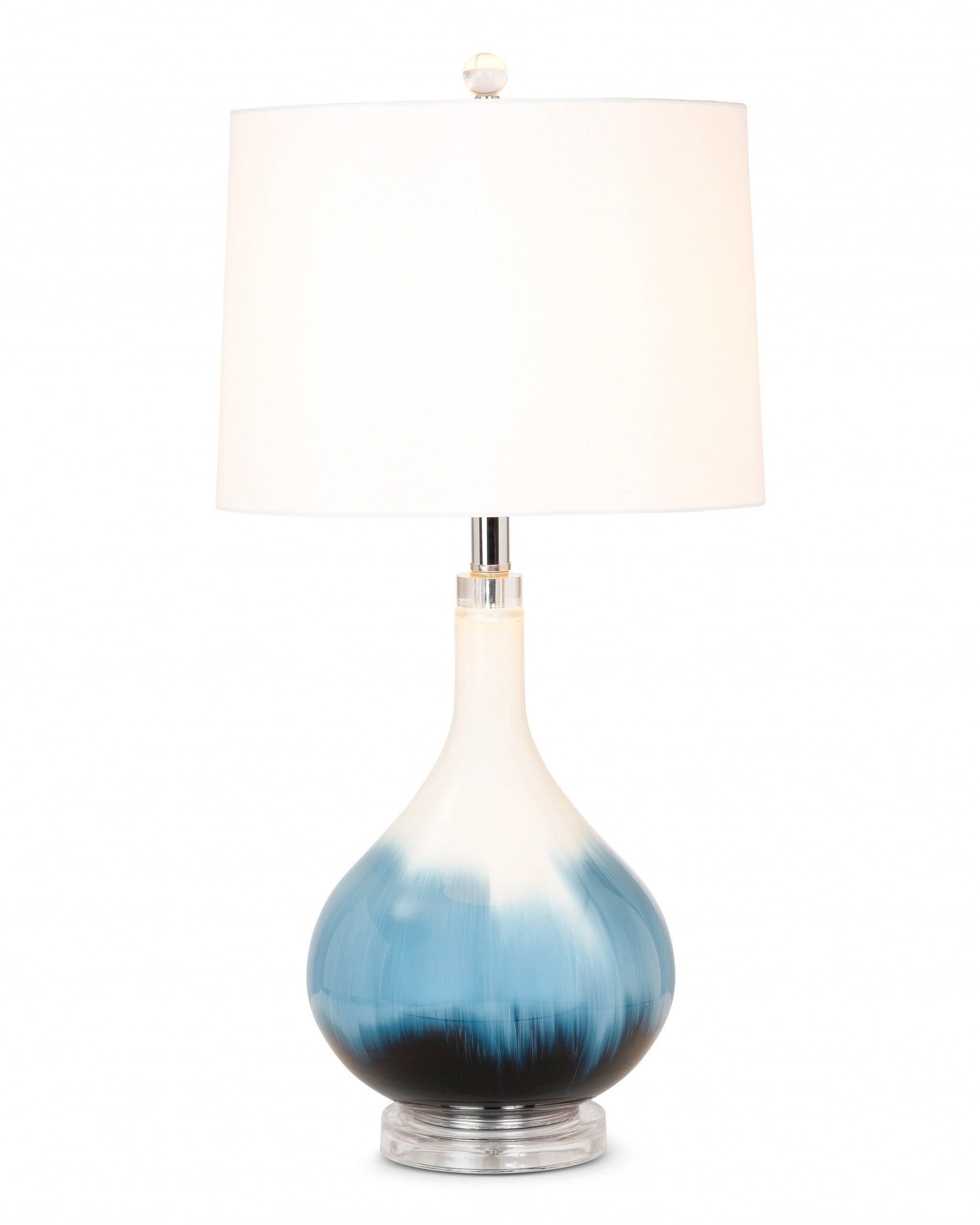 Set of Two 29" Blue and White Glass Table Lamps With White Shades