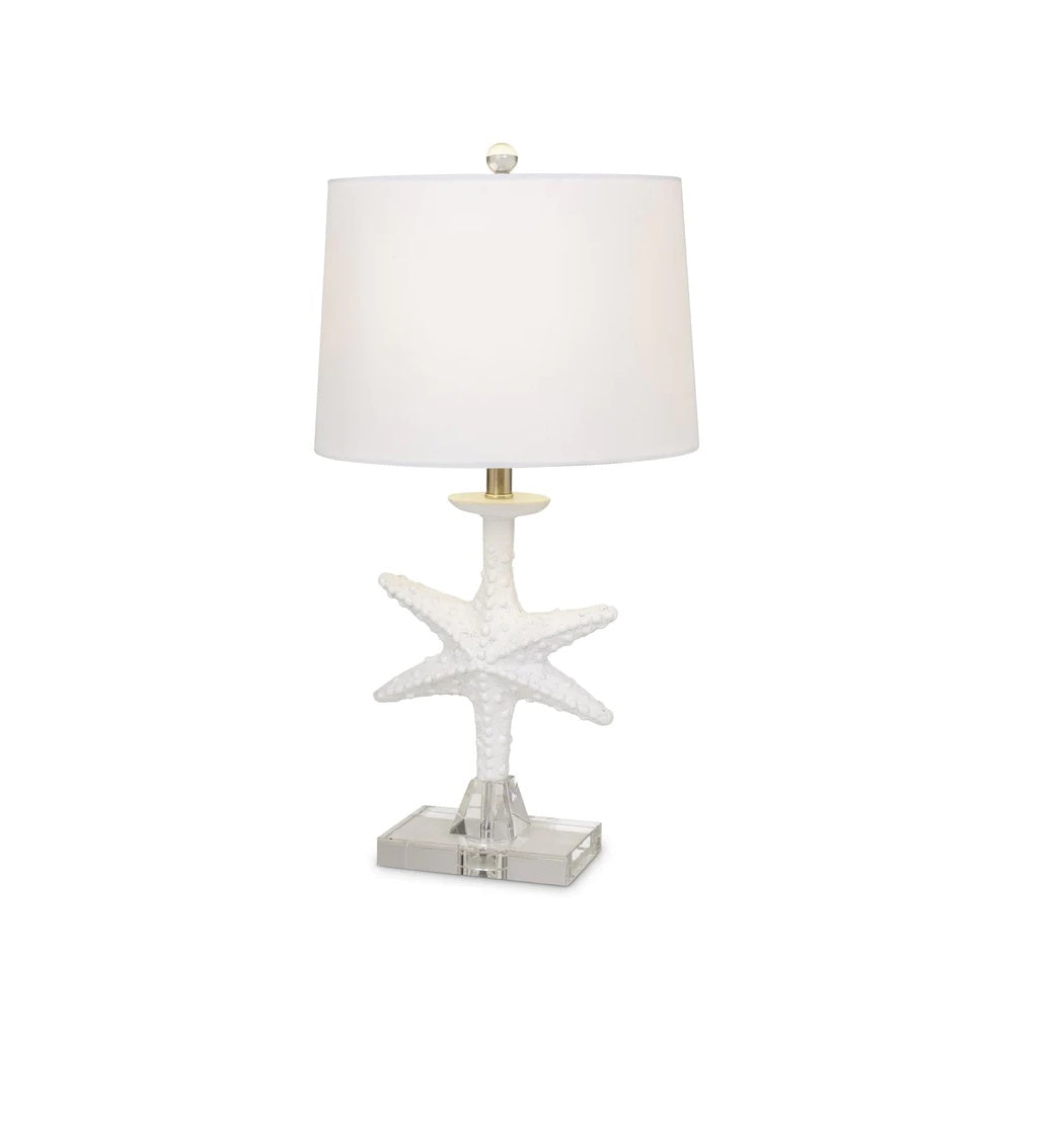 Set of Two 28" Clear and White Coastal Star Fish Table Lamps Coastal With White Drum Shades