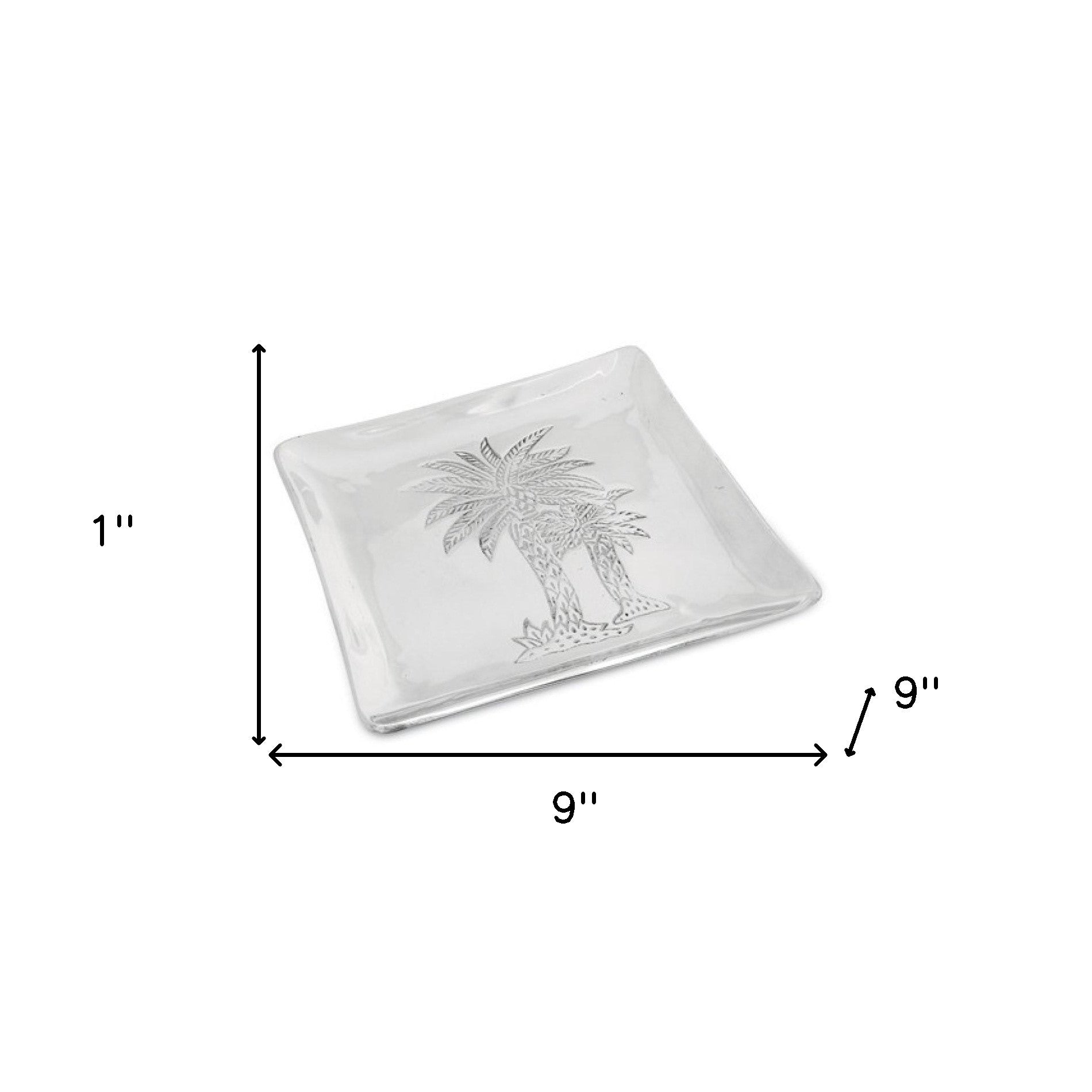 Square Silver Palm Tree Plate