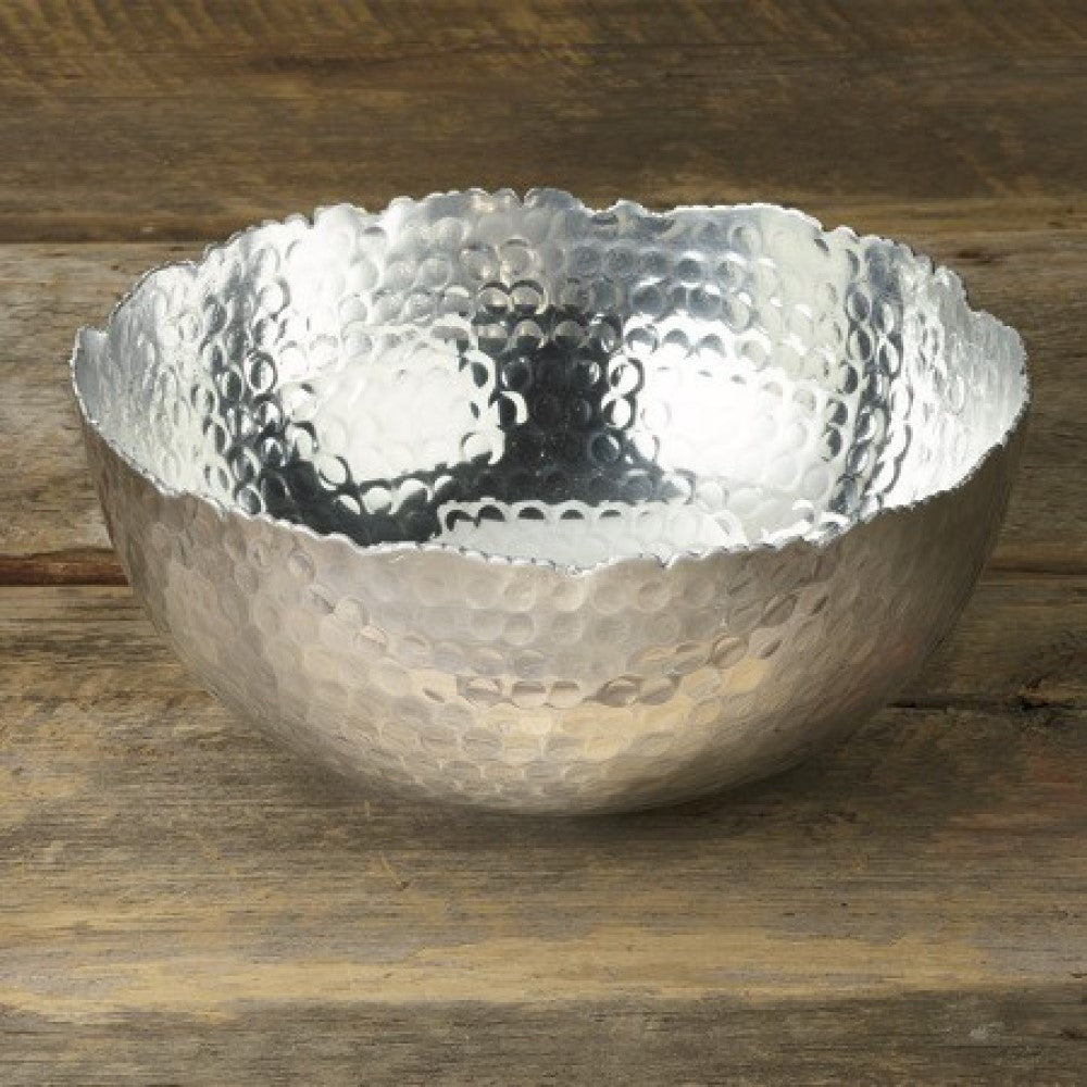 11" Silver Steel Modern Hammered Cut Bowl