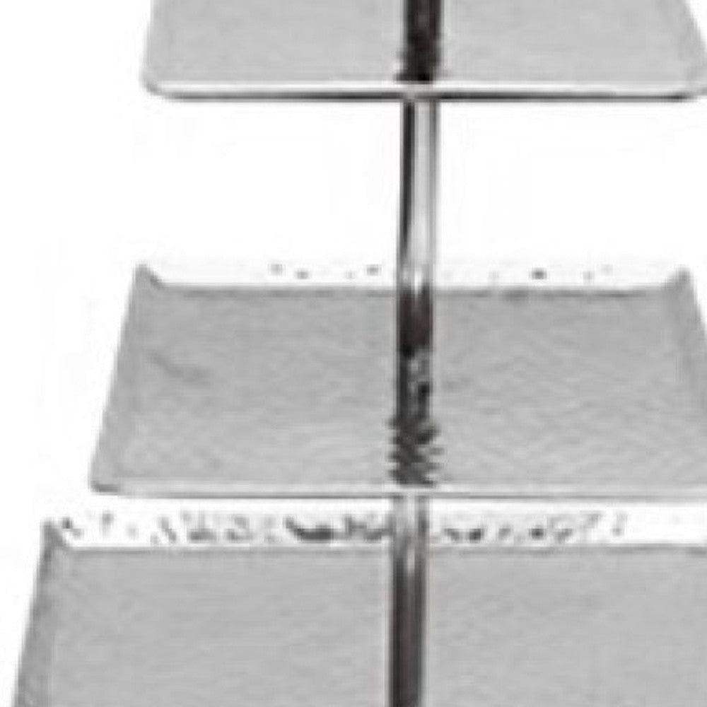 14" Silver Square Stainless Steel Hammered Three Tier Tray