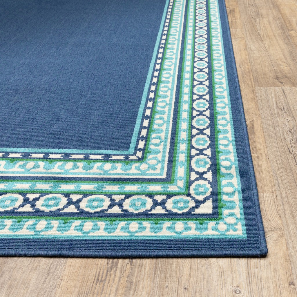 5' X 8' Blue and Green Indoor Outdoor Area Rug