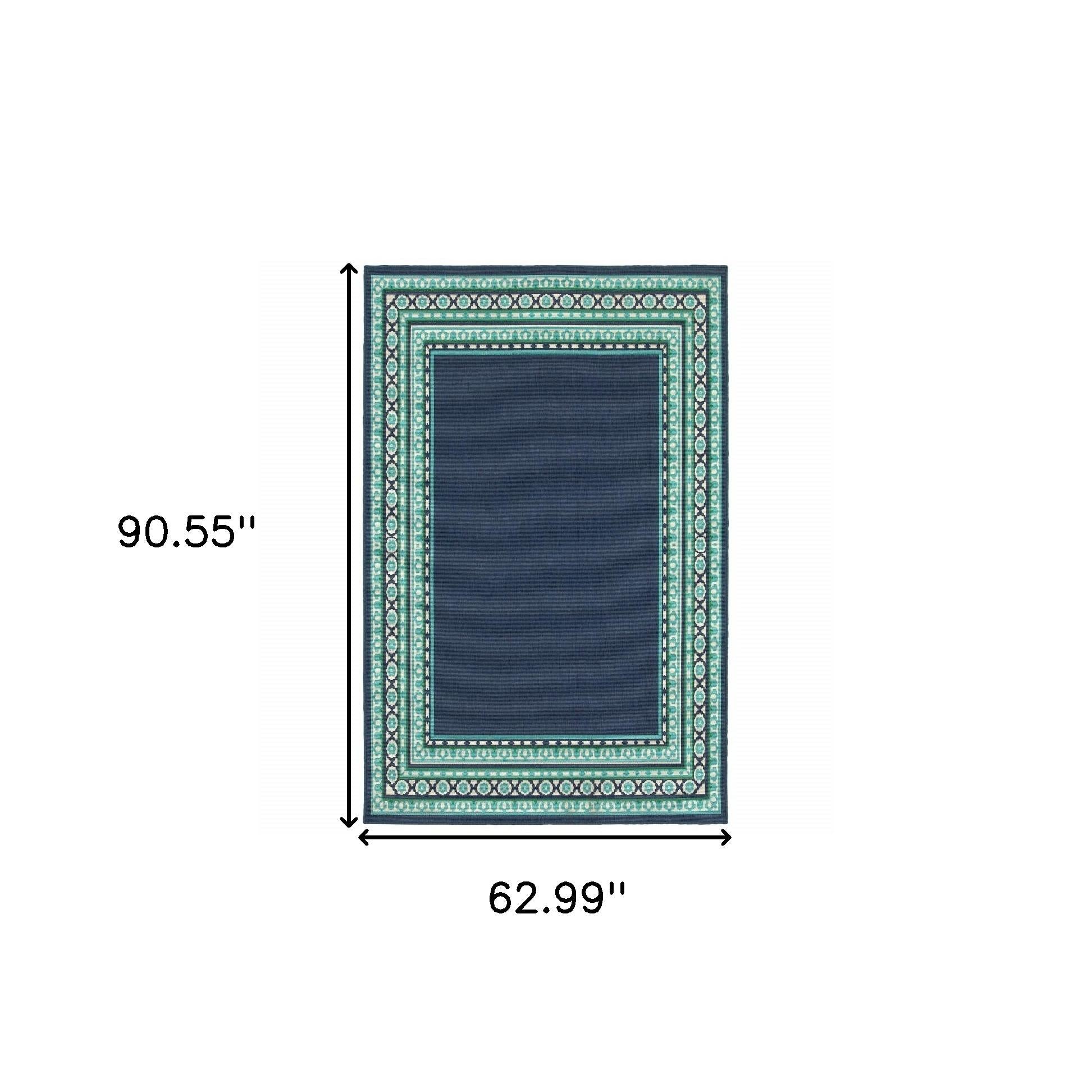 5' X 8' Blue and Green Indoor Outdoor Area Rug