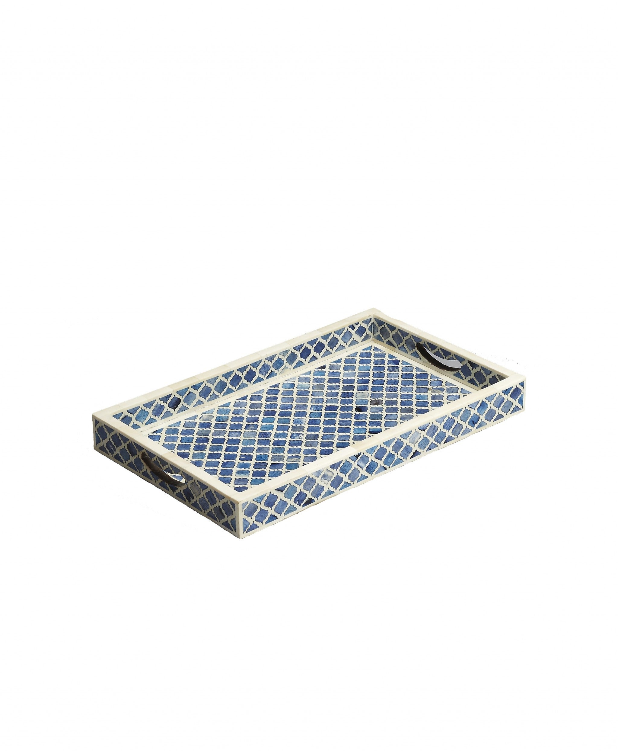 12" Blue Wood Geometric Serving Tray