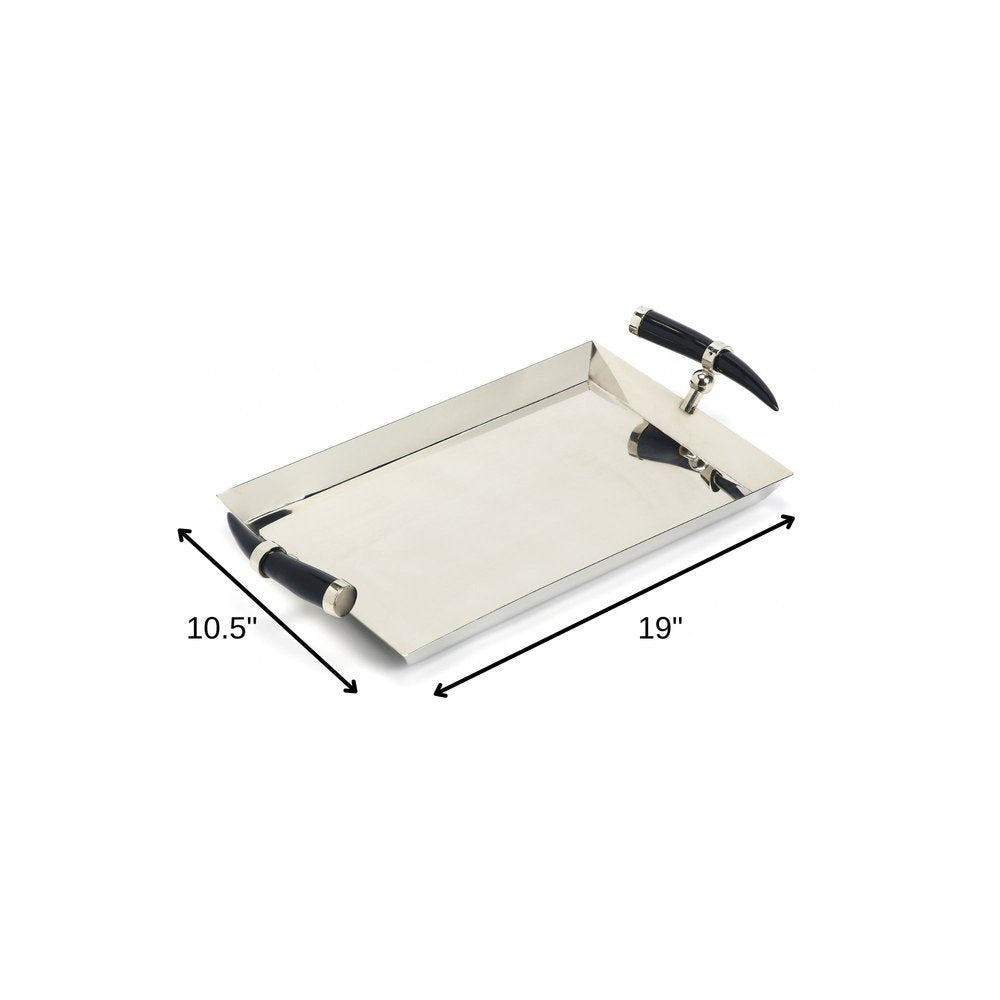 19" Silver Stainless Steel Serving Tray With Horn Handles