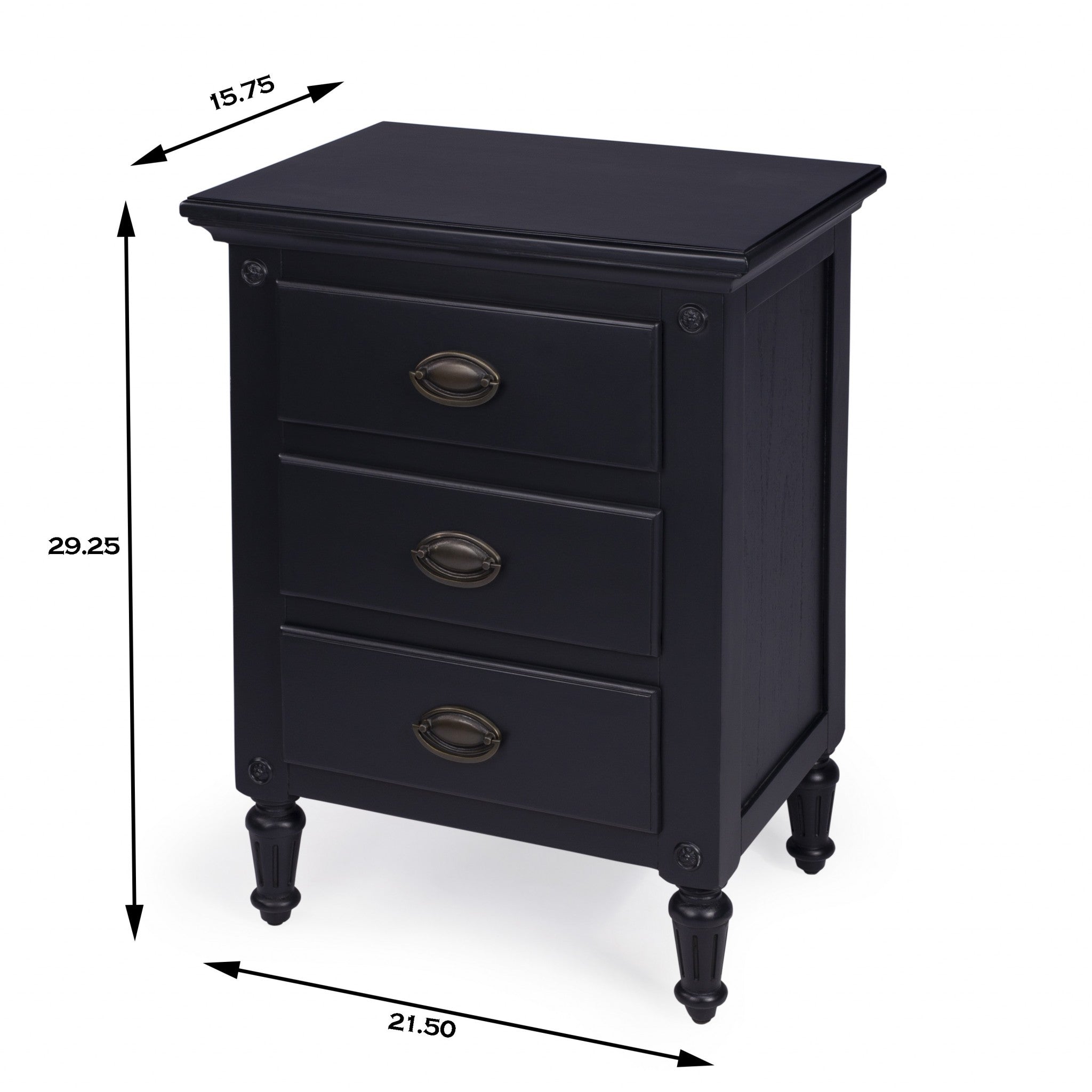 Classic Black 3 Drawer Nightstand