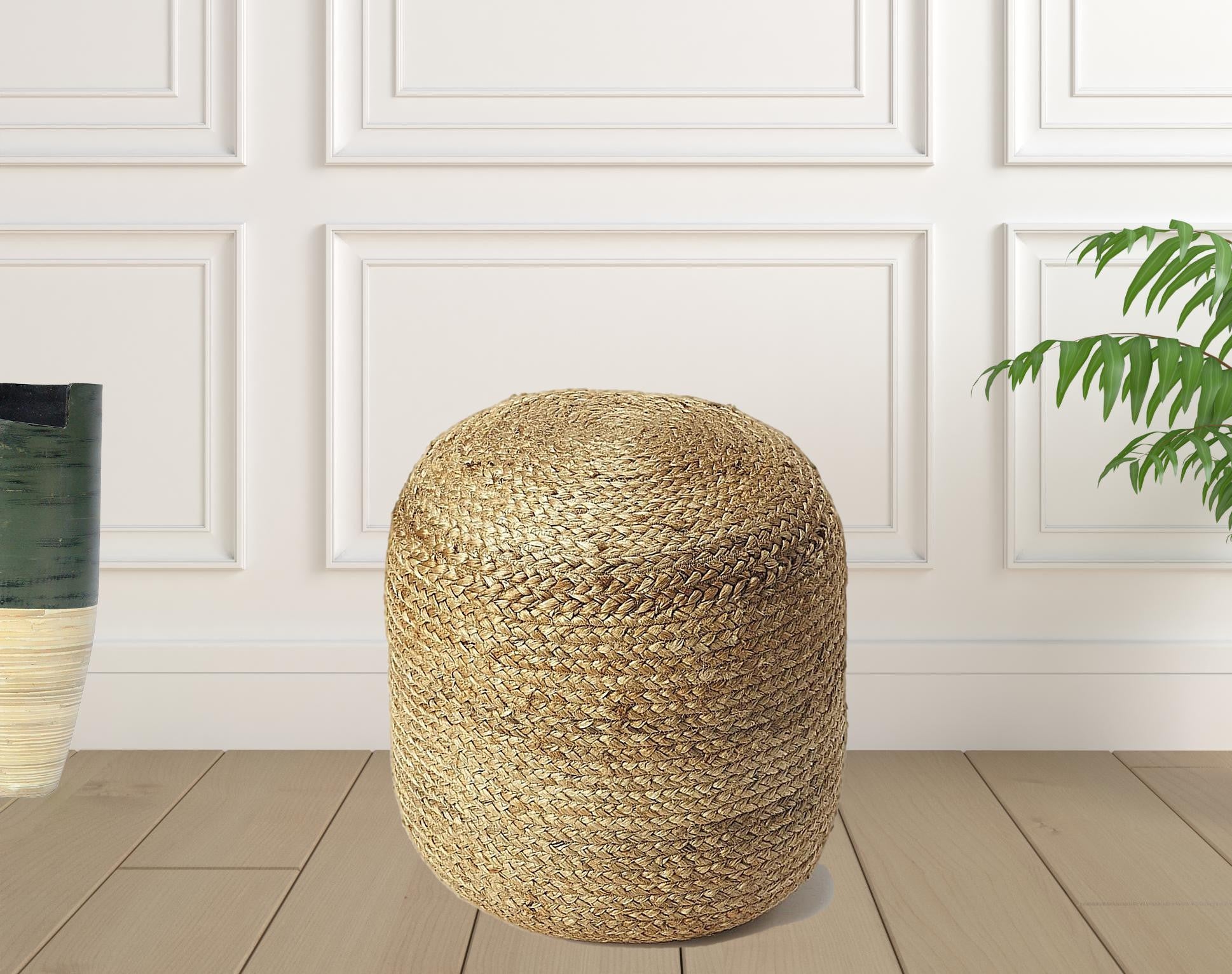 16" Jute Round Pouf Ottoman