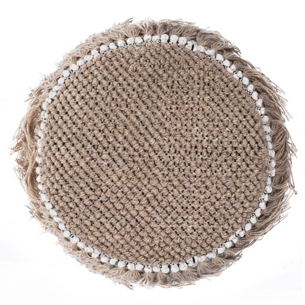 18" Beige Round Pouf Ottoman