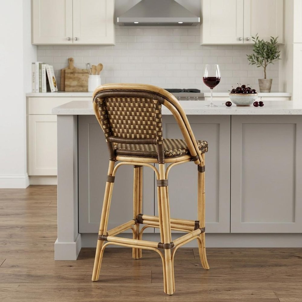28" Brown Rattan Counter Height Bar Chair