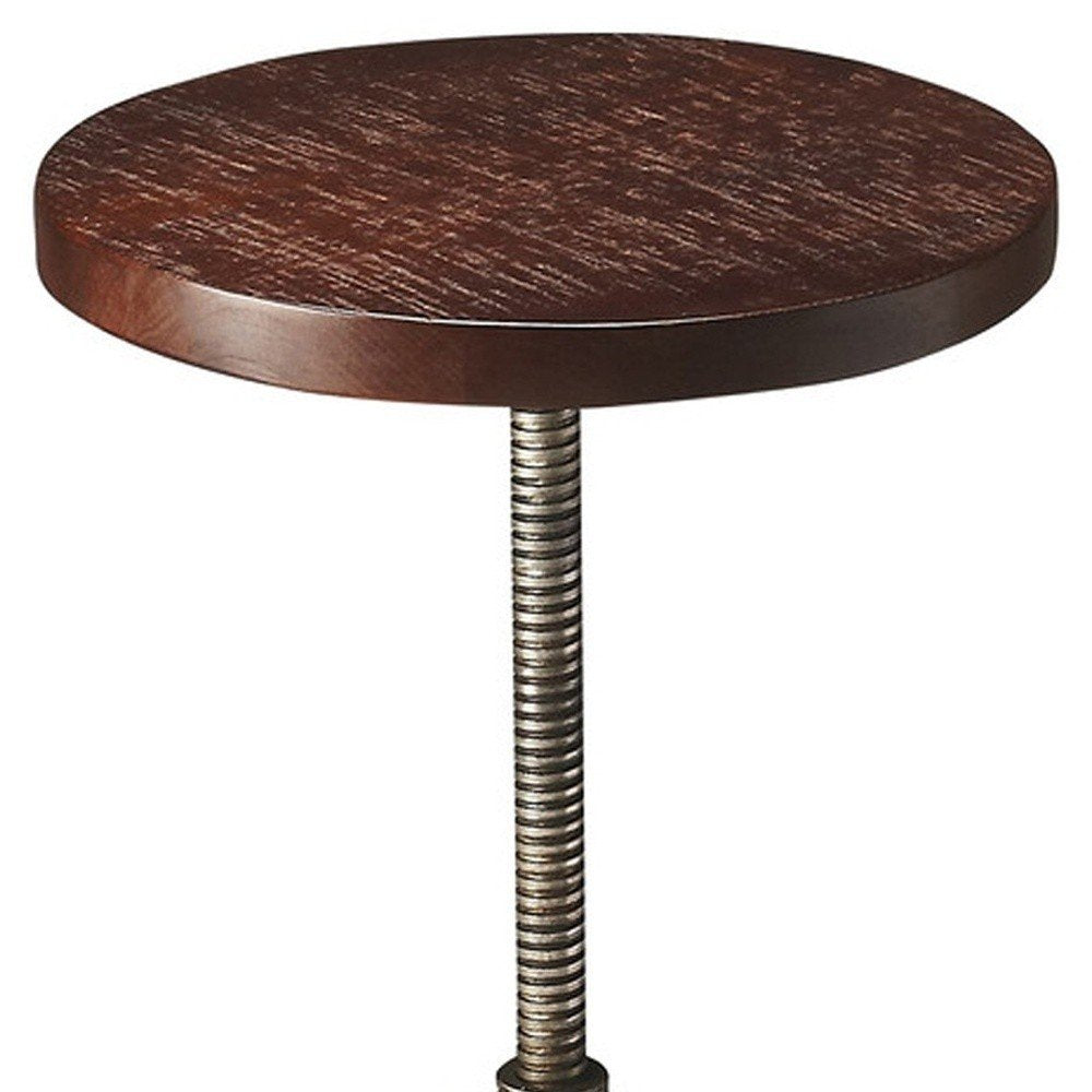 Brown and Silver Manufactured Wood and Solid Wood Counter Height Swivel Bar Chair