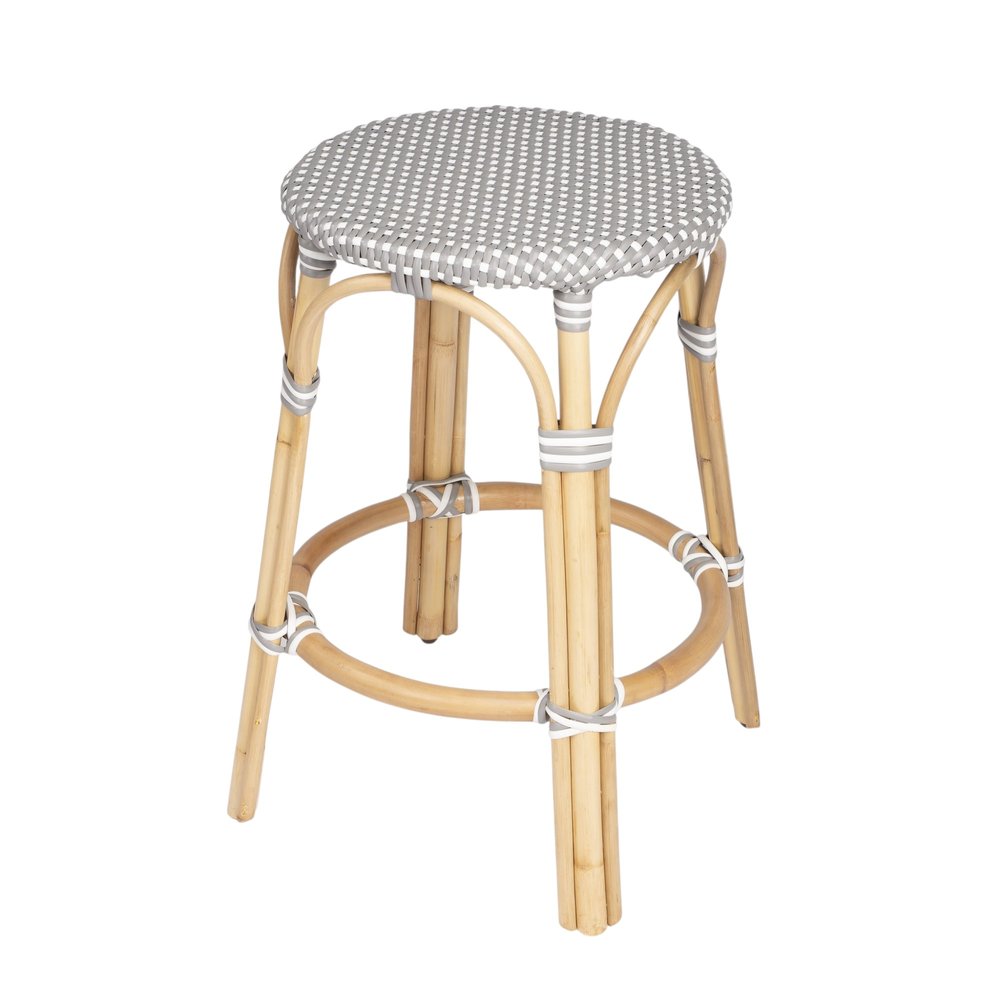 24" Natural Gray And Heavy Duty Plastic and Rattan Backless Counter Height Bar Chair