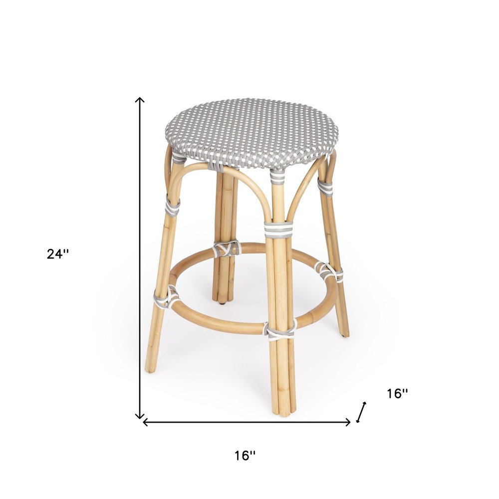 24" Natural Gray And Heavy Duty Plastic and Rattan Backless Counter Height Bar Chair