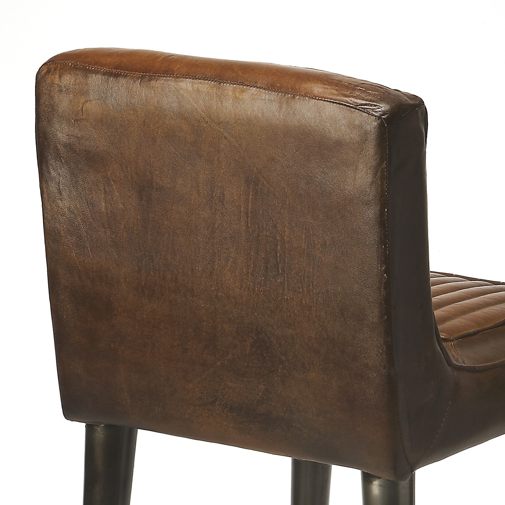 32" Brown and Black Manufactured Wood and Iron Bar Chair