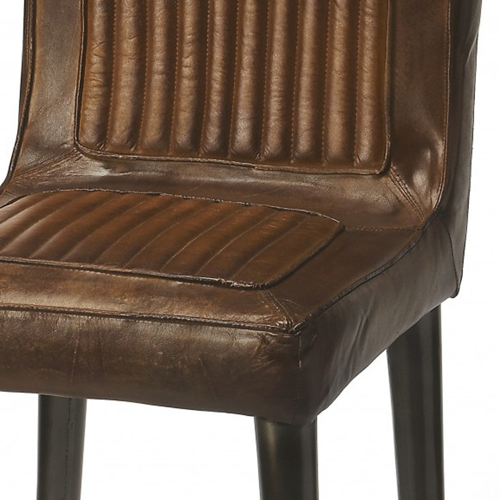 32" Brown and Black Manufactured Wood and Iron Bar Chair