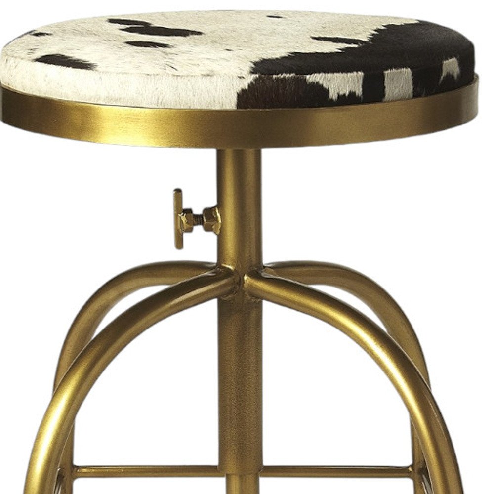 Black Off White and Gold Iron Backless Adjustable Height Swivel Bar Chair