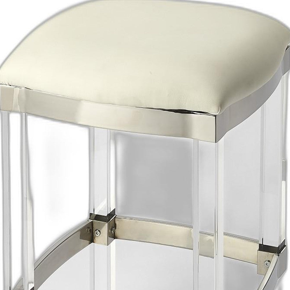 24" White and Clear Stainless Steel and Acrylic Backless Counter Height Bar Chair