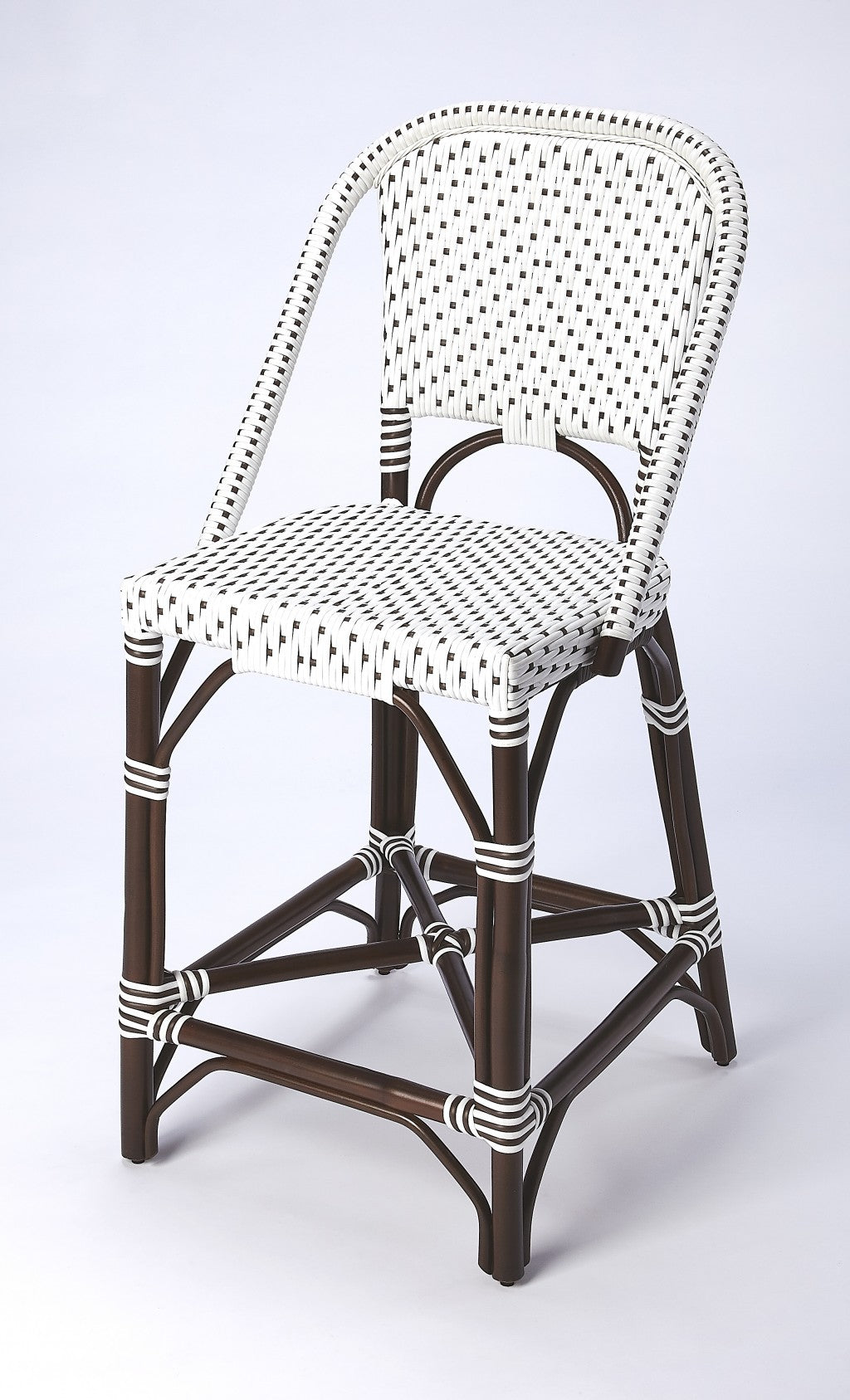 28" White and Dark Brown Heavy Duty Rattan Bar Chair