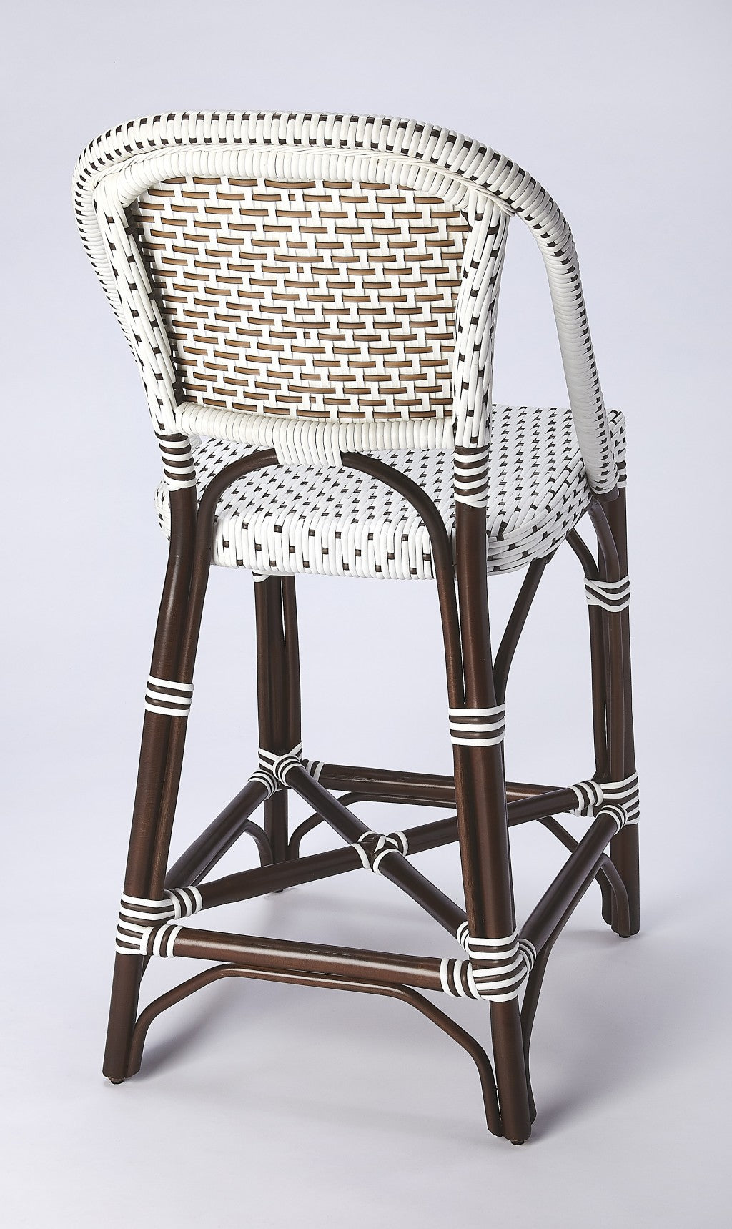 28" White and Dark Brown Heavy Duty Rattan Bar Chair