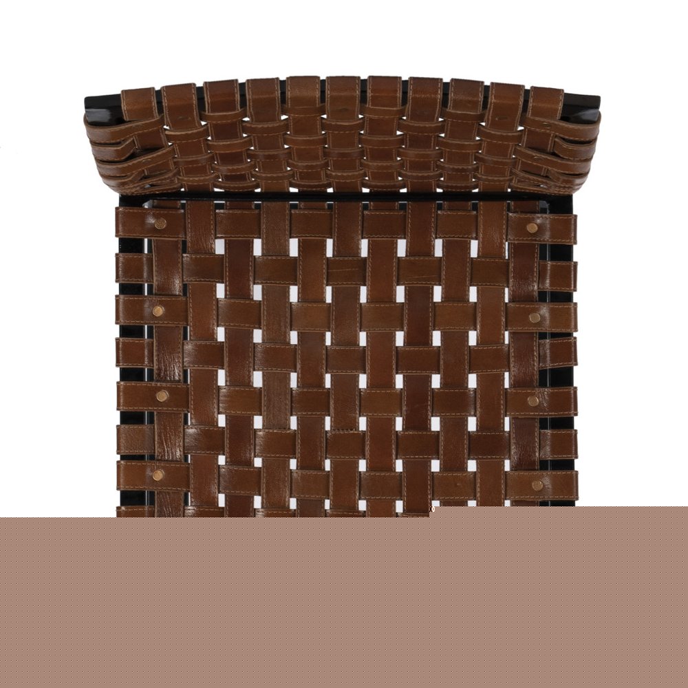 28" Brown and Black Leather and Iron Bar Chair