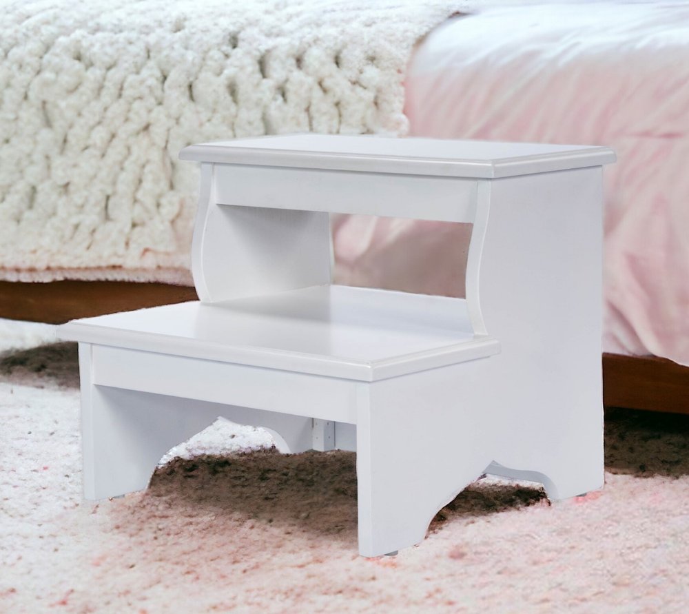18" White Wood Footstool