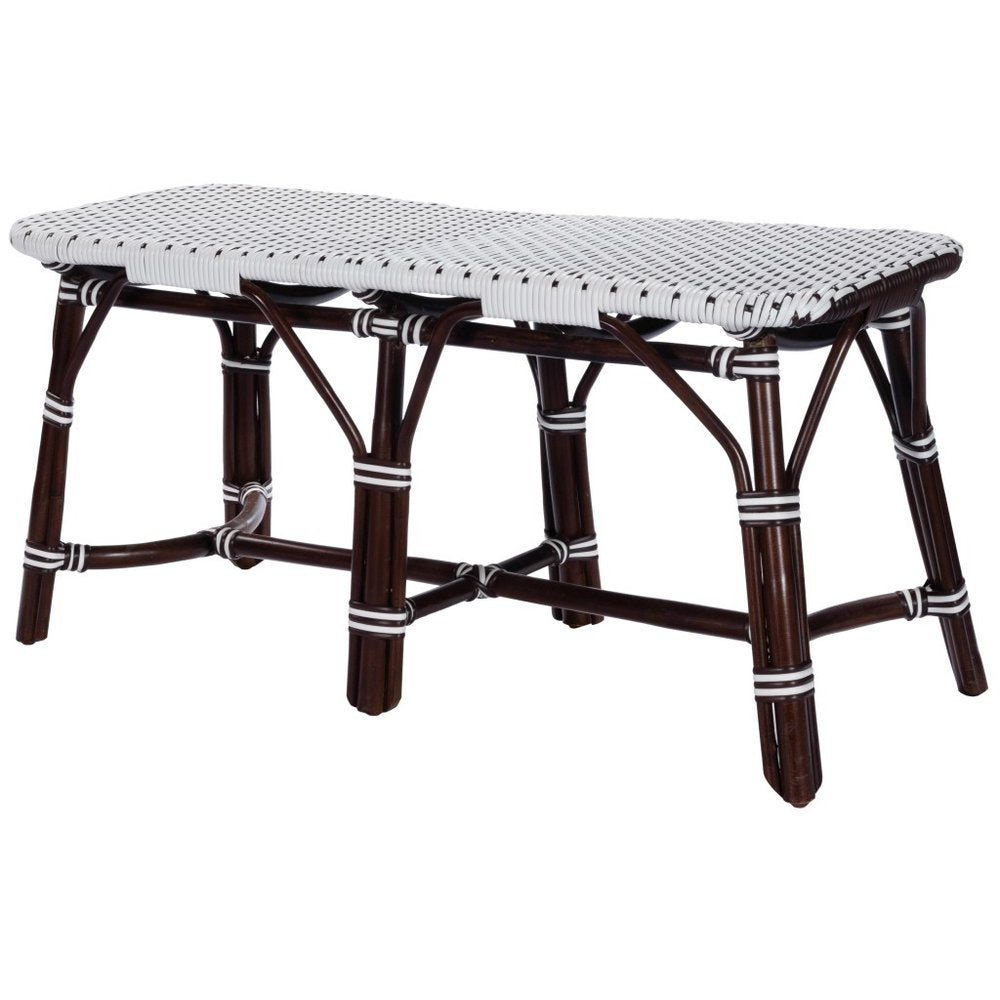 43" White and Dark Brown Rattan and Wicker Bench