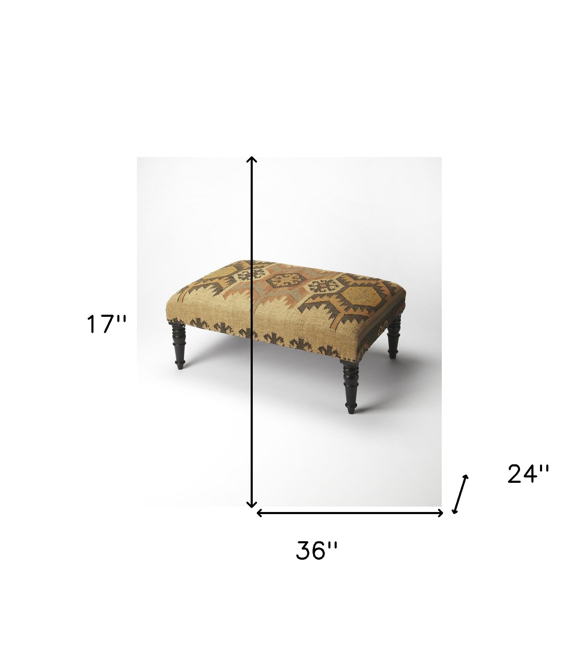 36" Brown Linen Footstool Ottoman